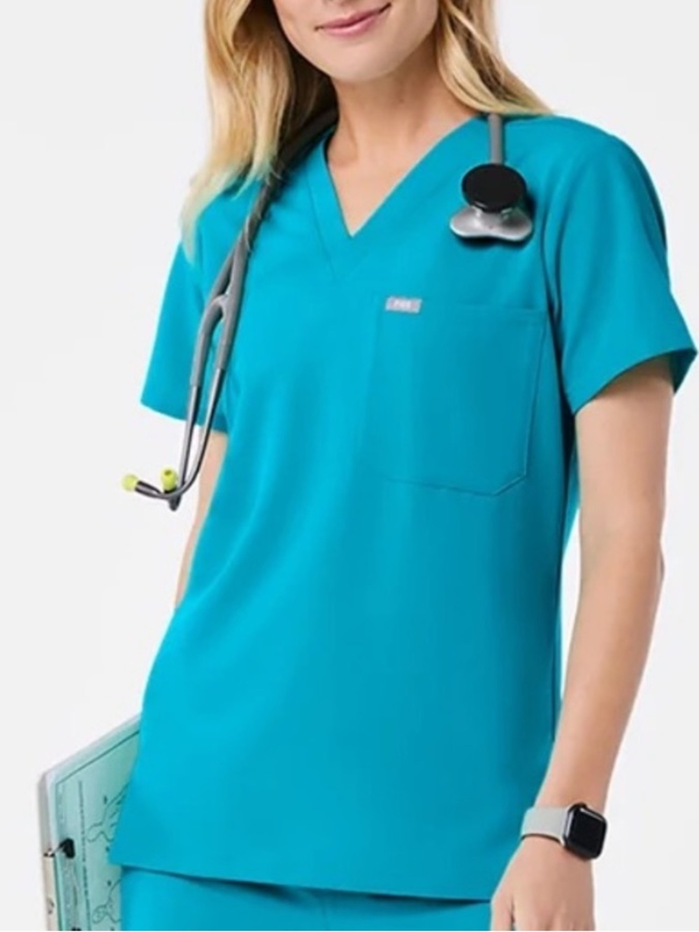 Figs Catarina scrub top in Teal V-Neck Medical Scrub Top EUC no flaws